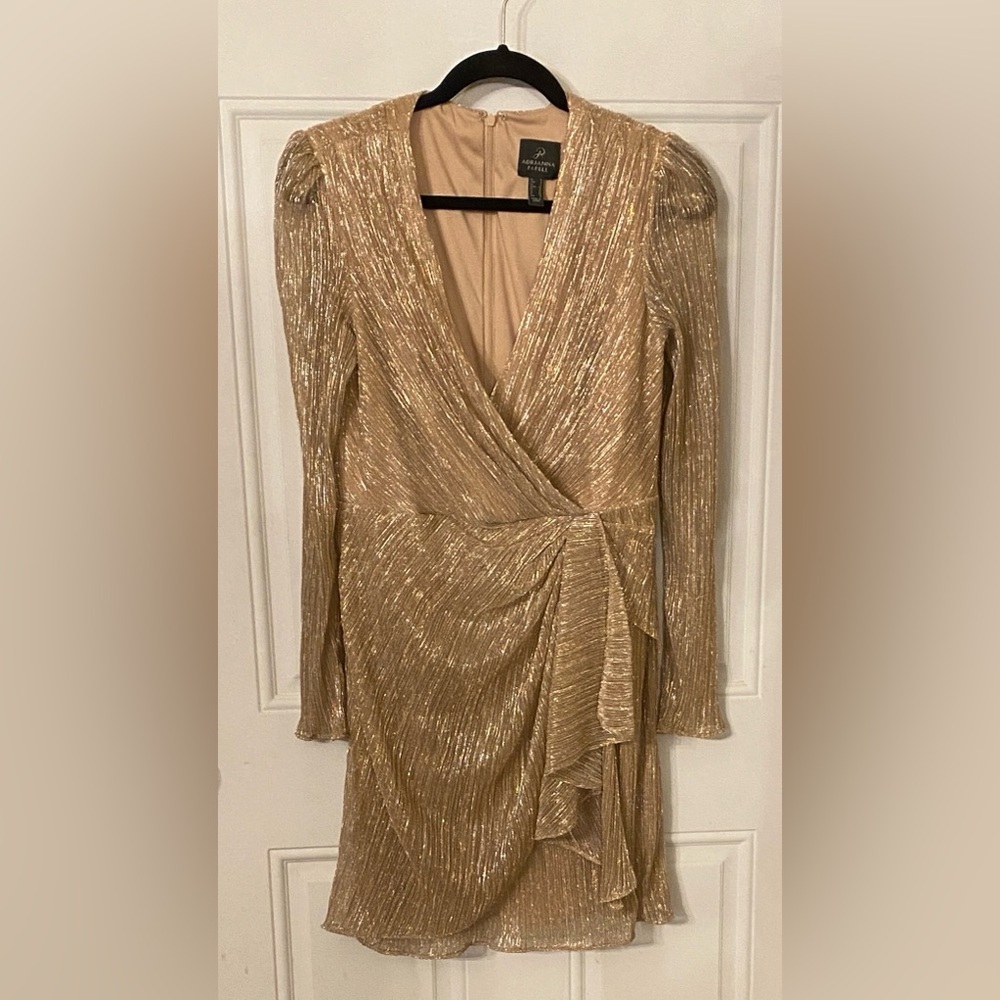 Adrianna Papell Womens Metallic Mesh Draped Dress